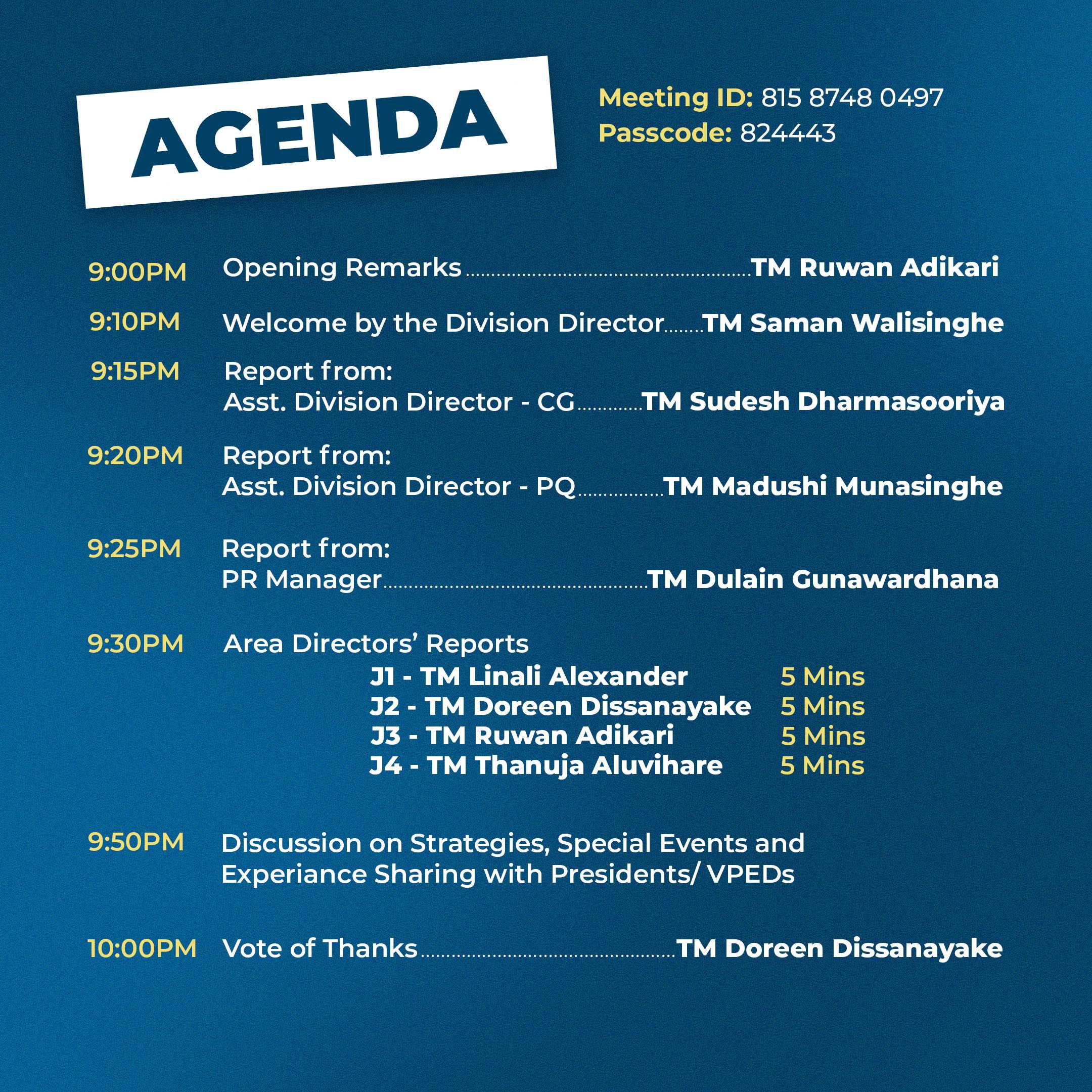 Division Council Meeting Agenda